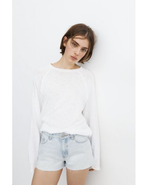 Pull&Bear White Mid-Waist Rhinestone Denim Shorts