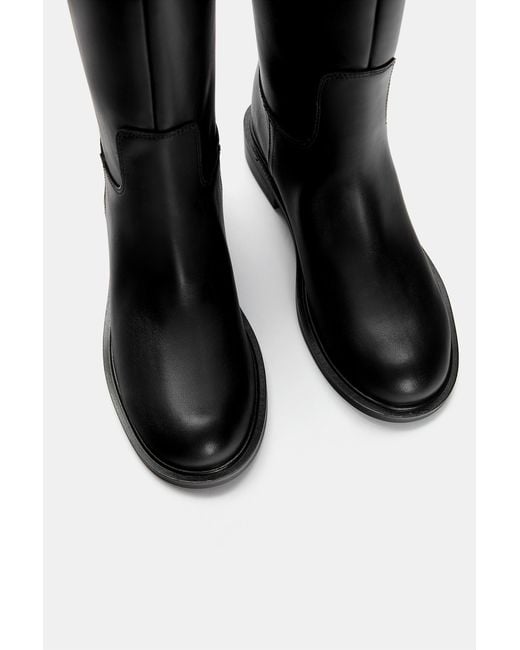 Pull&Bear Black High Flat Boots