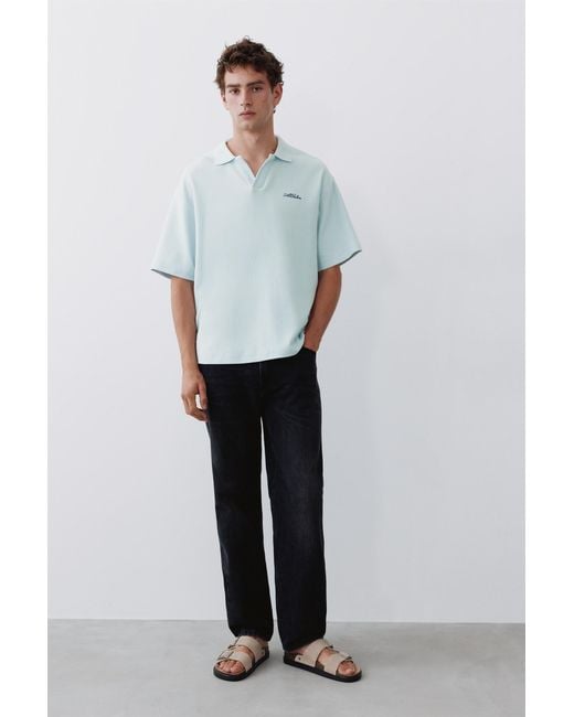 Pull&Bear White Short Sleeve Waffle-Knit Polo Shirt for men