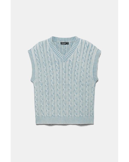 Pull&Bear Gray Acid Wash Cable-Knit Vest for men