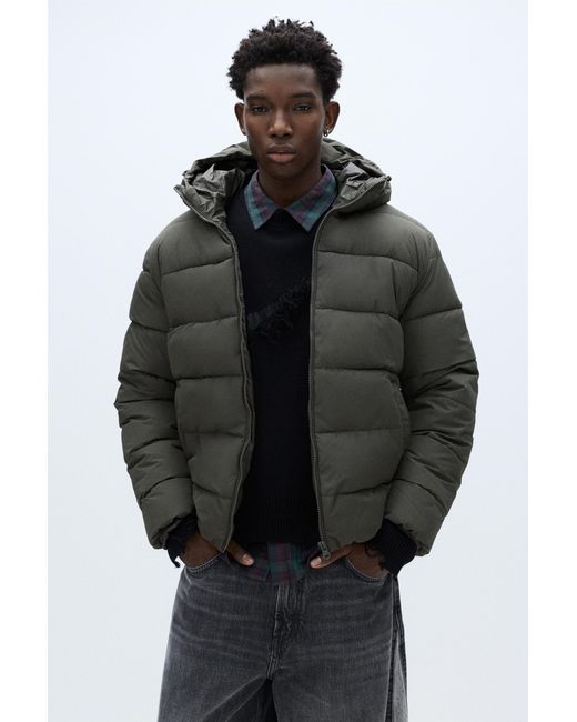Pull&Bear Black Lightweight Puffer Jacket With Hood for men