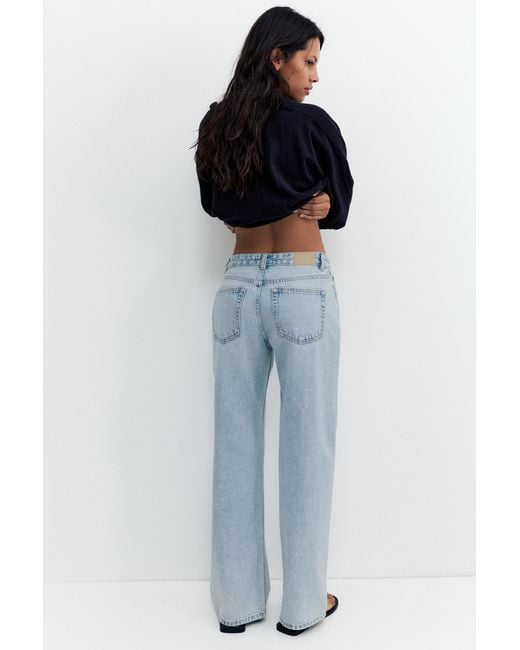 Pull&Bear Blue Straight-Leg Baggy Jeans With Rhinestones