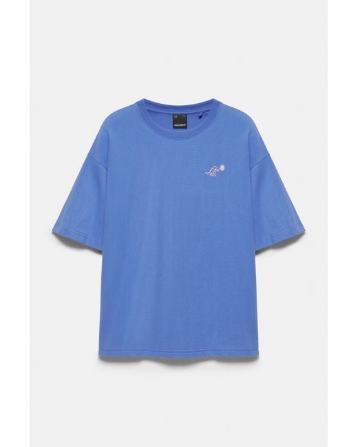 Pull&Bear Blue Relaxed Fit Raised Graphic T-Shirt for men