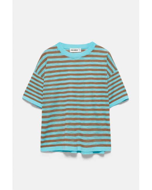 Pull&Bear Green Striped Knit T-Shirt
