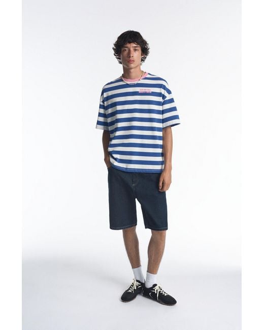 Pull&Bear Blue Striped Stwd T-Shirt for men