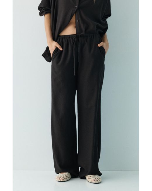Pull&Bear Green Flowy Trousers With Linen