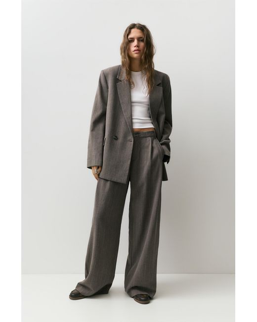 Pull&Bear Brown Striped Double-Breasted Blazer