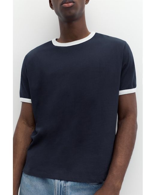 Pull&Bear Blue Contrast Trim T-Shirt for men