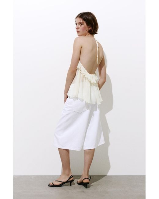 Pull&Bear White Halter Top With Ruffles
