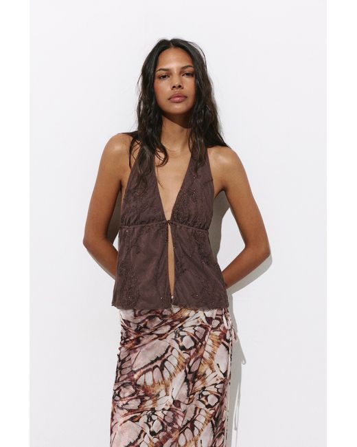 Pull&Bear Haltertop Met Lovertjes in het Brown