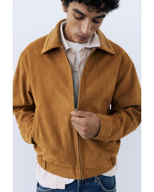 Pull&Bear Blue Faux Suede Trucker Jacket for men