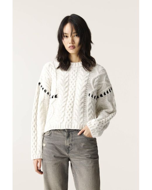 Pull&Bear Natural Patchwork Cable-Knit Jumper