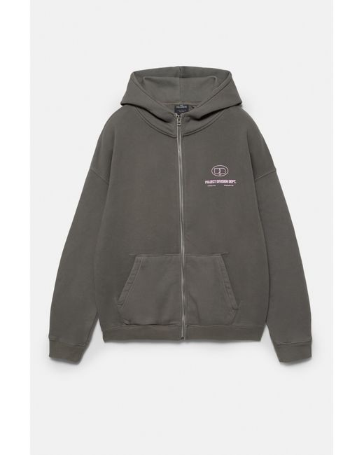 Pull&Bear Gray Boxy Zip-Up Hoodie for men