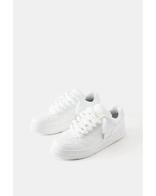 Pull&Bear White Stwd Lace-Up Trainers for men