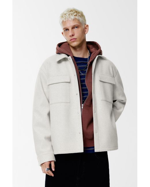 Pull&Bear White Cloth Overshirt With Pockets for men