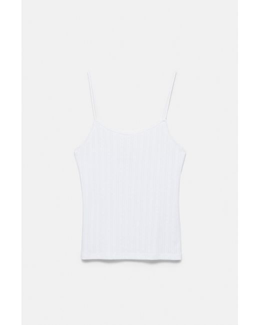 Pull&Bear Gray Pointelle Knit Strappy Top