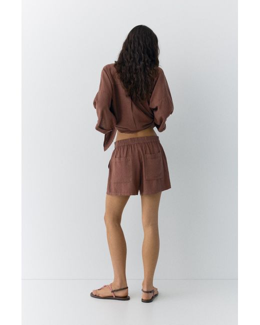 Pull&Bear Brown Linen Blend Shorts