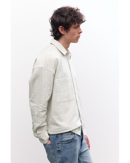 Pull&Bear White Long Sleeve Shirt With Pockets for men