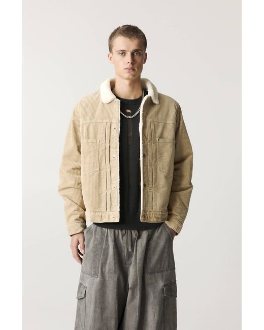 Pull&Bear Natural Corduroy Jacket With Faux Shearling for men