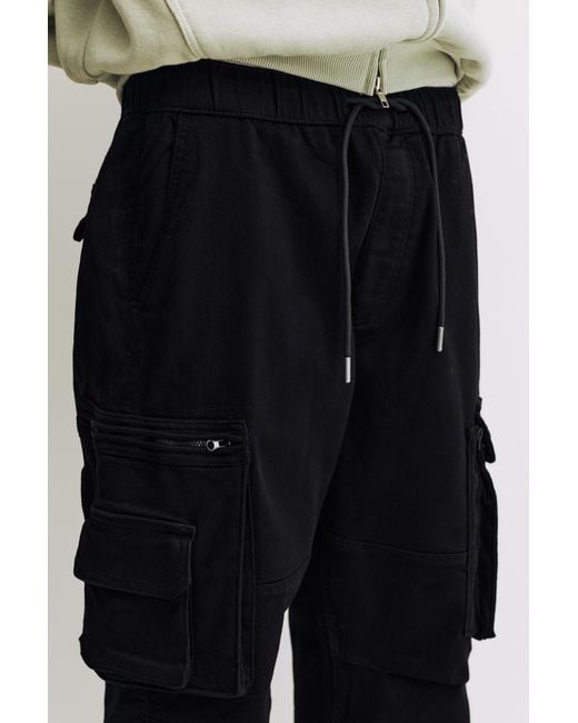 Pull&Bear Black Multi-Pocket Comfort Jogger Trousers for men