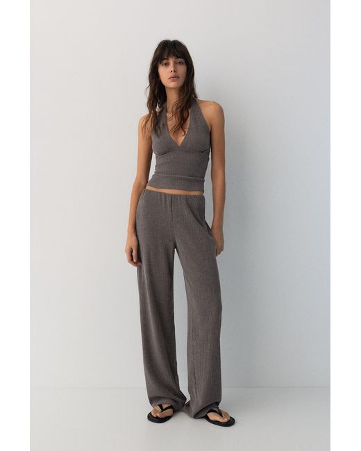 Pull&Bear Brown Halterneck Crepe Top