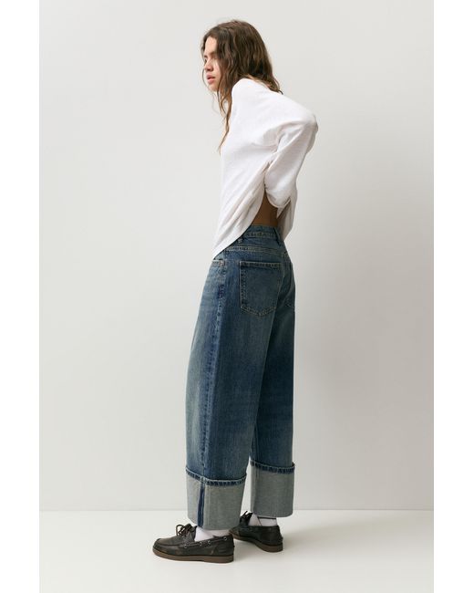 Pull&Bear Blue Loose Straight-Leg Jeans With Turn-Up Hems