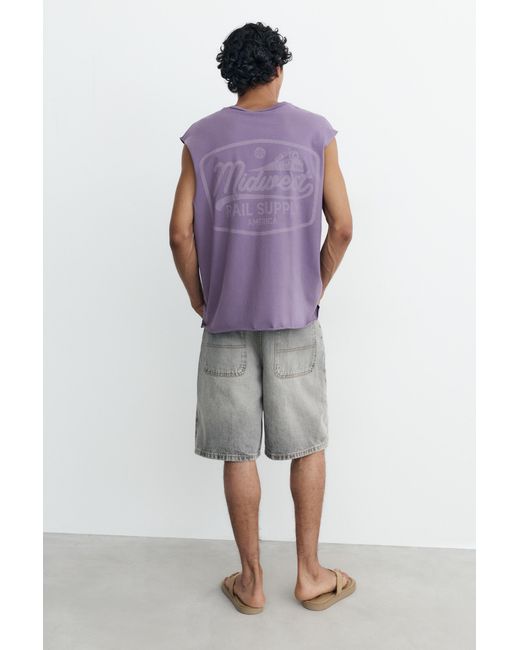 Pull&Bear Purple Midwest Graphic Tank Top for men