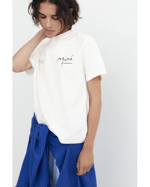 Pull&Bear White Miró Short Sleeve T-Shirt