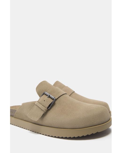 Pull&Bear Natural Leather Buckle Clogs for men