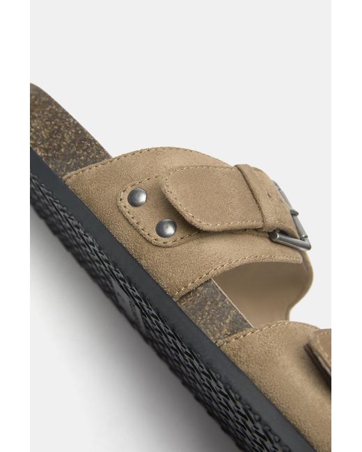 Pull&Bear Natural Buckled Sandals for men