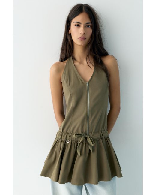 Pull&Bear Green Short Halter Dress With Zip