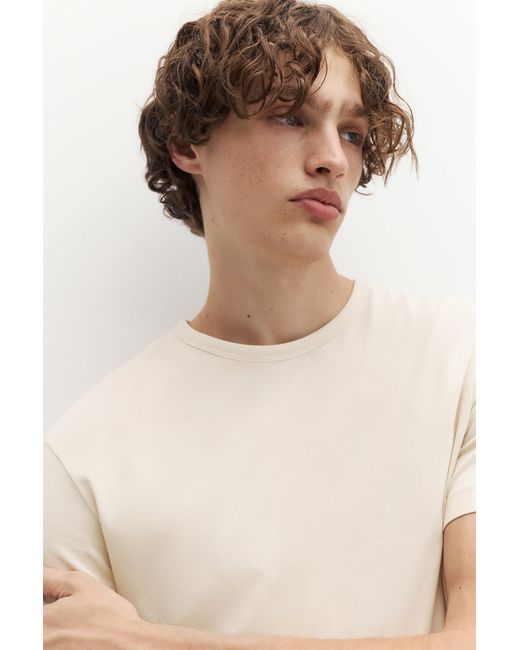 Pull&Bear Basic Slim Fit T-Shirt in het White voor heren