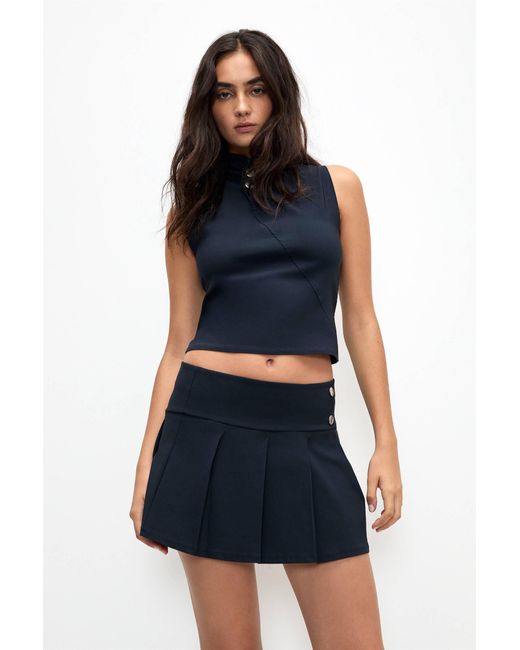 Pull&Bear Blue Buttoned Box-Pleat Mini Skirt