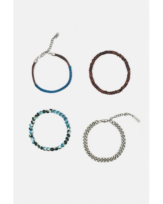 Pull&Bear Black 4-Pack Of Beaded And Chain Bracelets for men