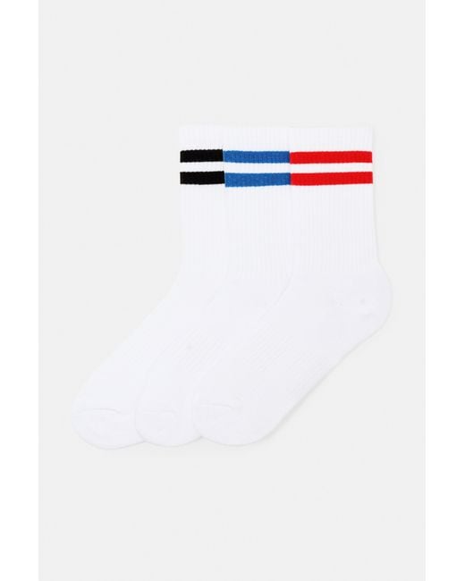Pull&Bear White Striped Sports Socks for men