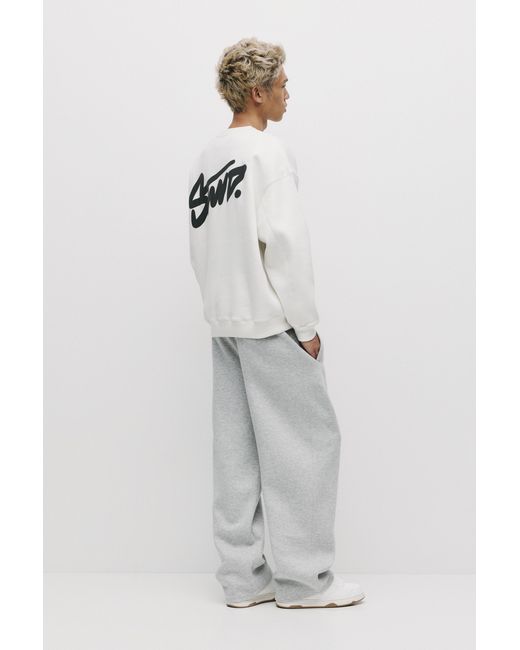 Pull&Bear White Stwd Round Neck Sweatshirt for men