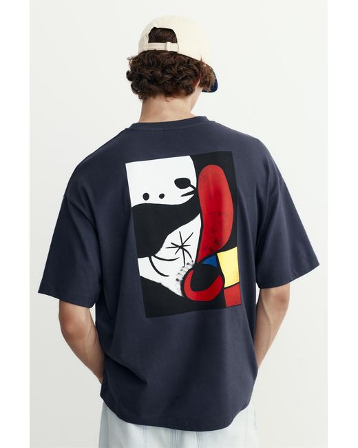Pull&Bear Blue Relaxed Fit Miró T-Shirt for men