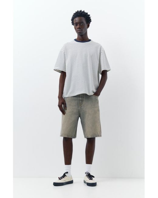 Pull&Bear White Baggy Relaxed Fit Denim Bermuda Shorts for men