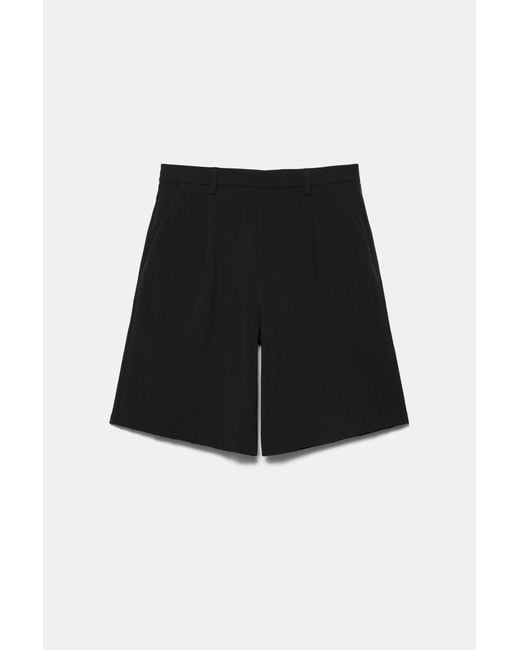 Pull&Bear Black Smart Bermuda Shorts With Pleats for men