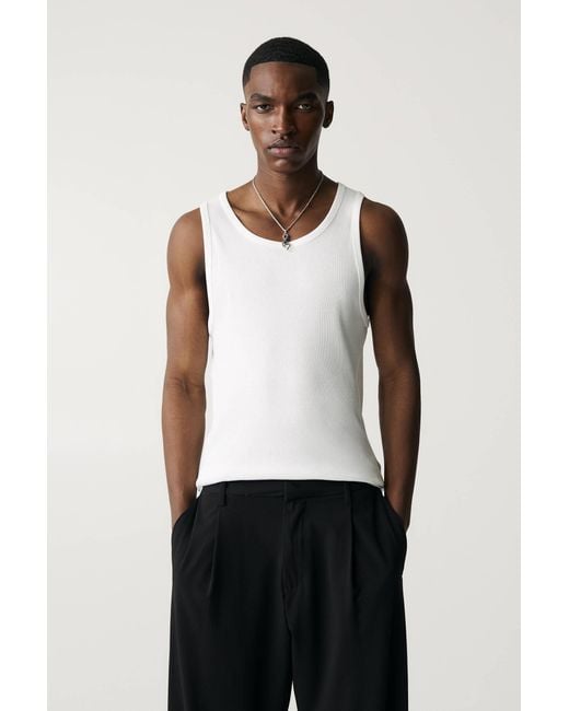 Pull&Bear White Ribbed Vest Top for men