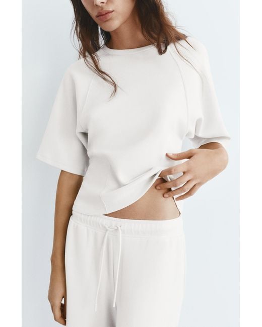 Pull&Bear White Soft Touch Short Sleeve Sweatshirt