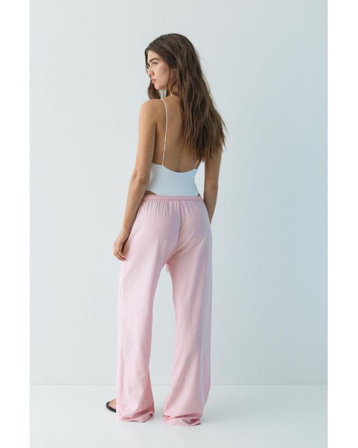 Pull&Bear Soepelvallende Broek Met Linnen in het Multicolor