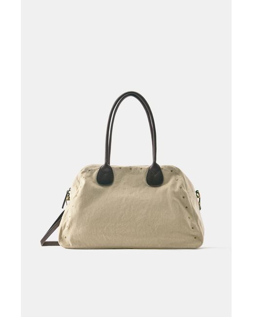 Pull&Bear Natural Studded Tote Bag