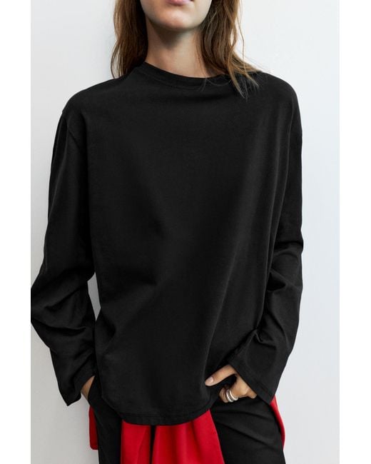 Pull&Bear Black Oversize Long Sleeve T-Shirt