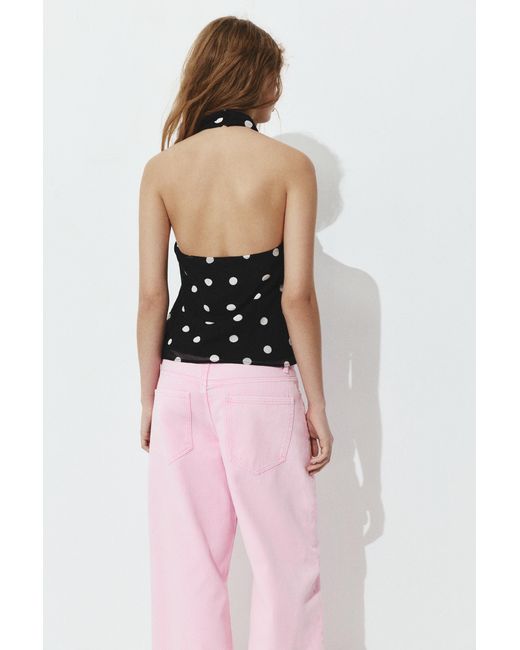 Pull&Bear White Polka Dot Halter Top