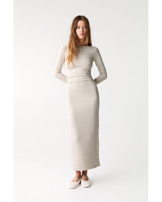 Pull&Bear White Knit Midi Dress