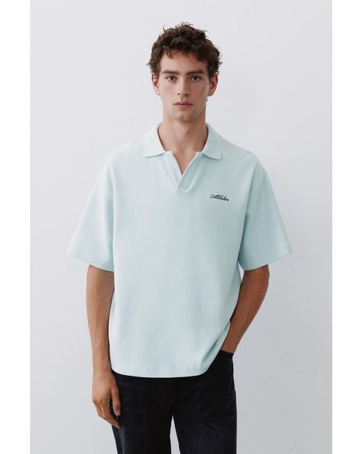 Pull&Bear White Short Sleeve Waffle-Knit Polo Shirt for men