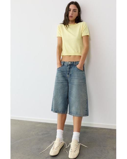 Pull&Bear Yellow Fitted Short Sleeve Jumper