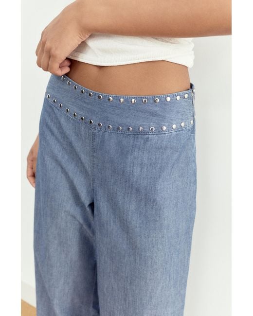 Pull&Bear Blue Wide-Leg Jeans With Studs