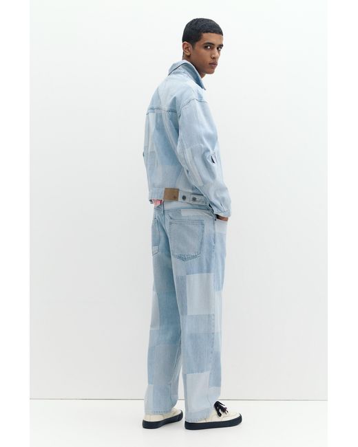 Pull&Bear Blue Patchwork Check Denim Jacket for men
